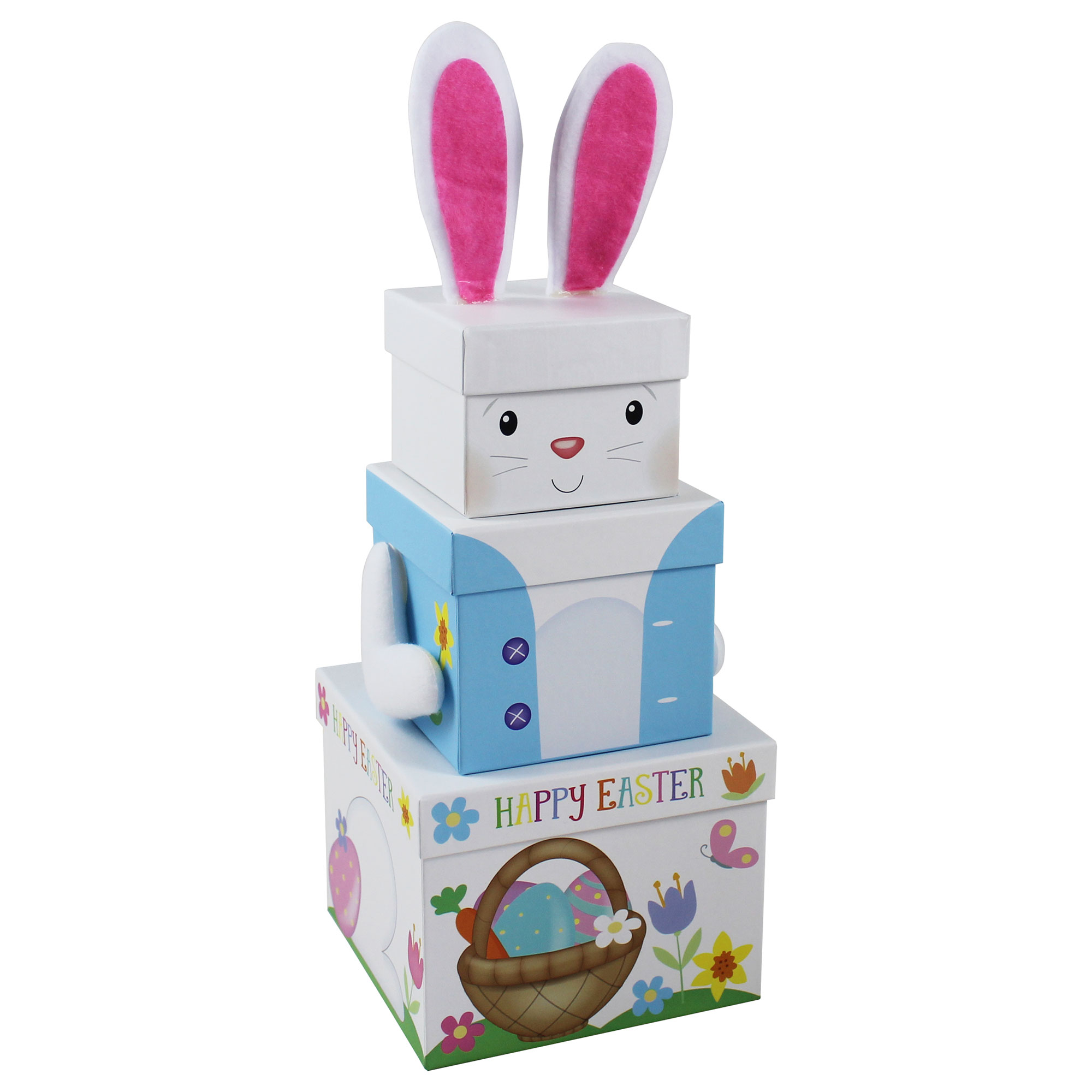 Stackable Plush Happy Easter Bunny Gift Boxes - Pack Of 3