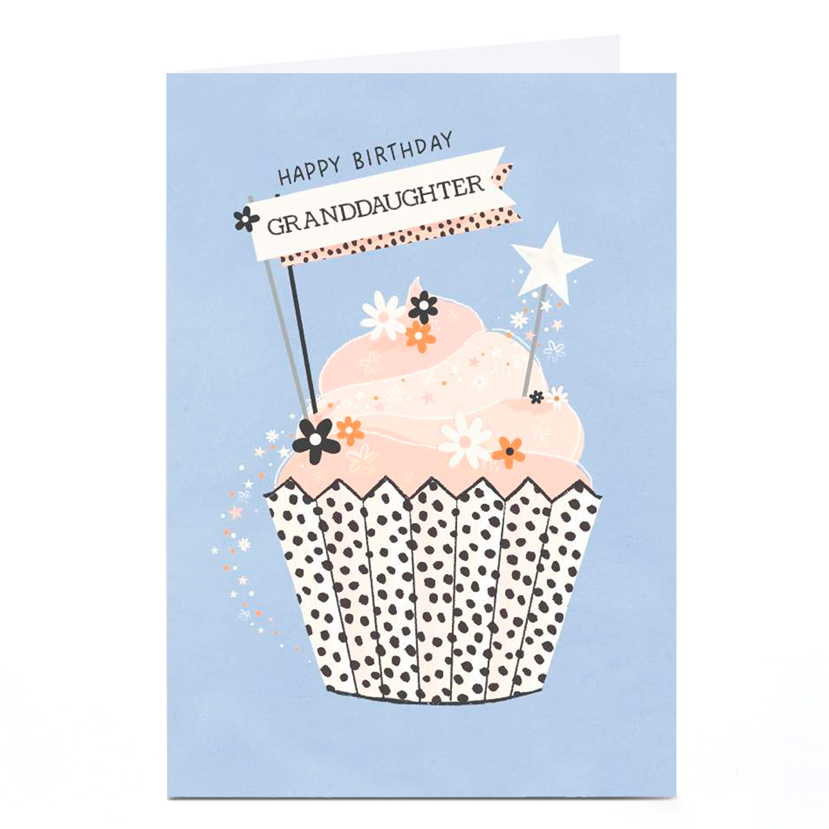 Personalised Birthday Card - Stars and Flowers Cupcake, Granddaughter