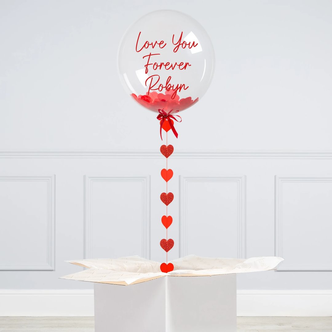 Personalised Red Heart Confetti Bubble Balloon - Delivered Inflated!