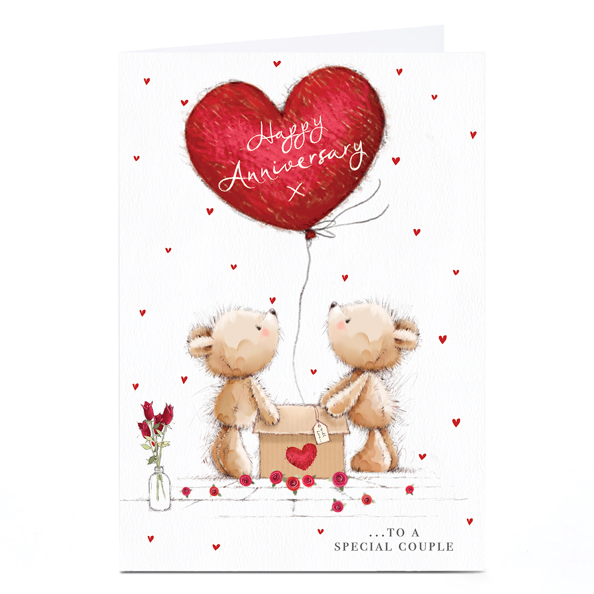 Personalised Anniversary Card - Bears Balloon in a Box , Special Couple