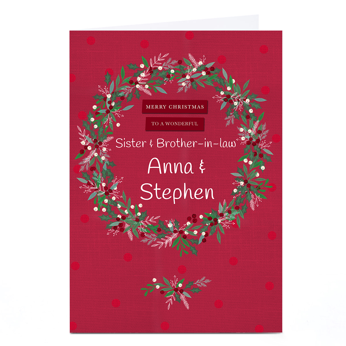 Personalised Kerry Spurling Christmas Card - Red Wreath Merry Christmas To a Wonderful