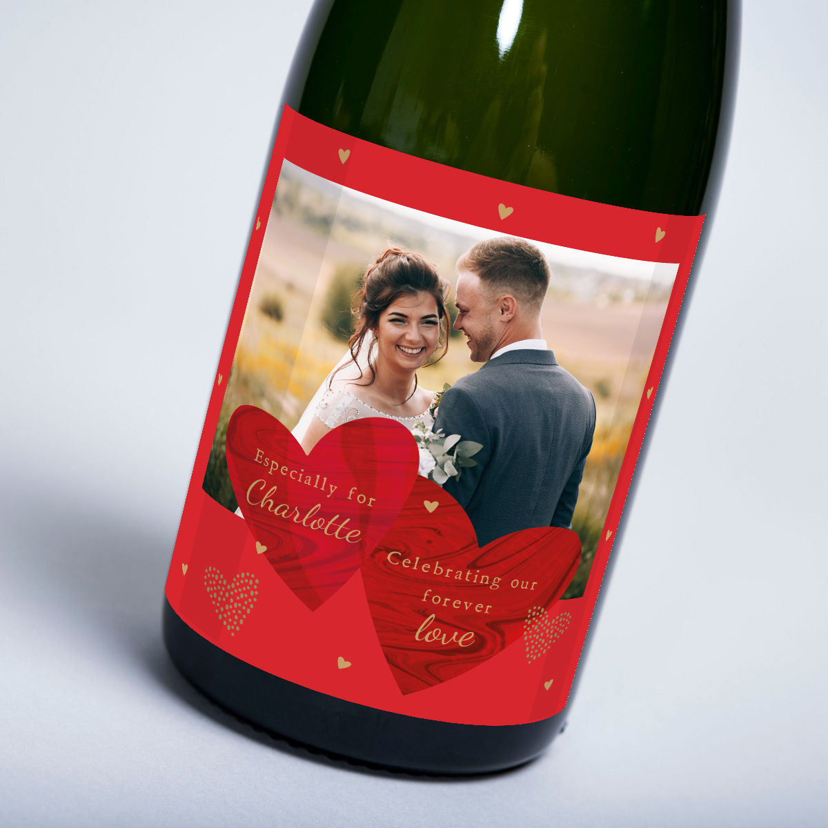 Luxury Personalised Champagne - Photo Red Love Hearts