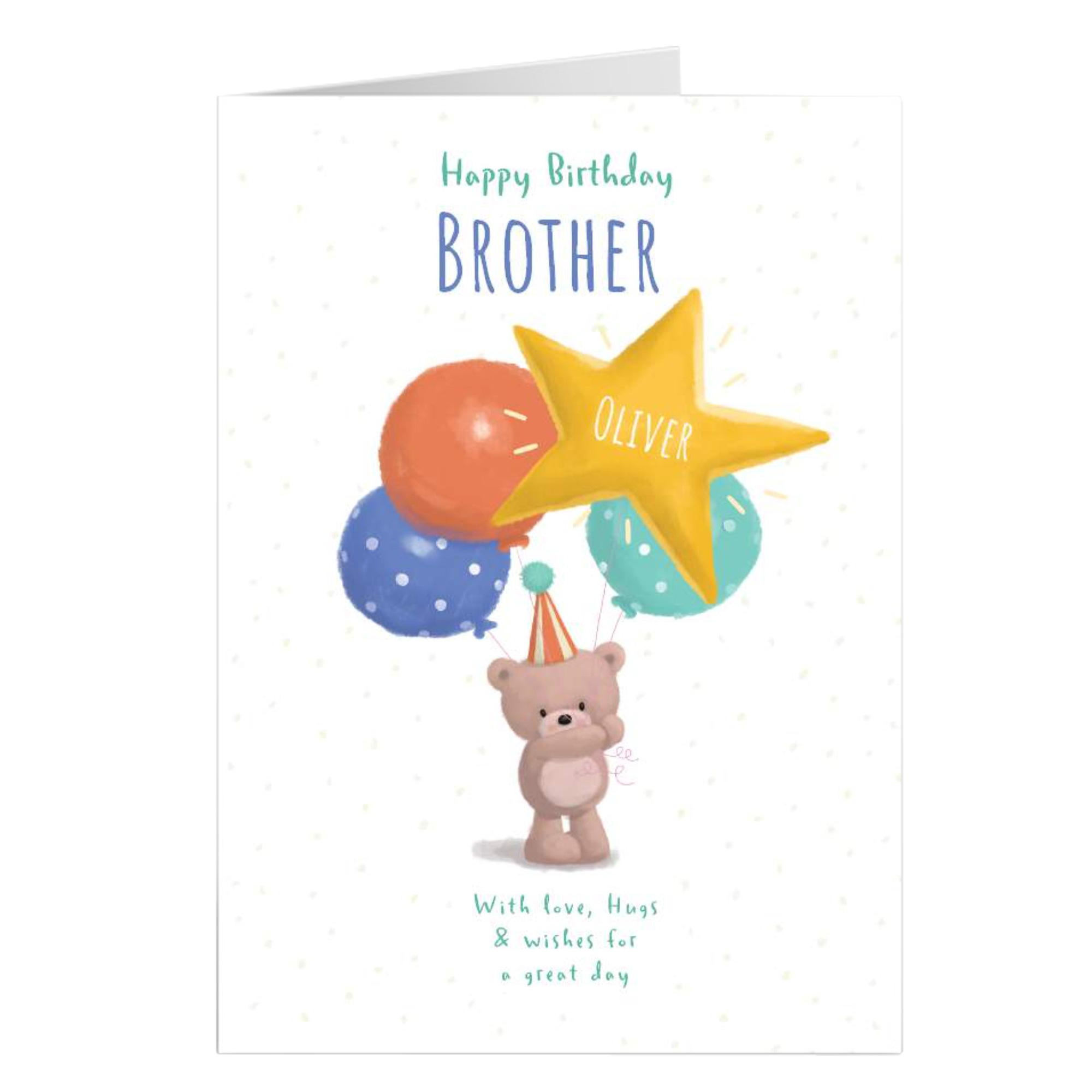 Hugs Bear Personalised Birthday Card - Brother, Wishes For A Great Day