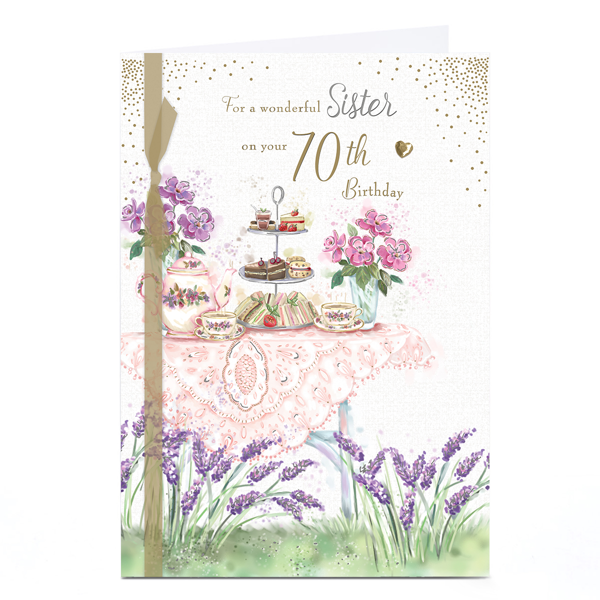 Personalised 70th Birthday Card - Garden Tea Party, Sister 