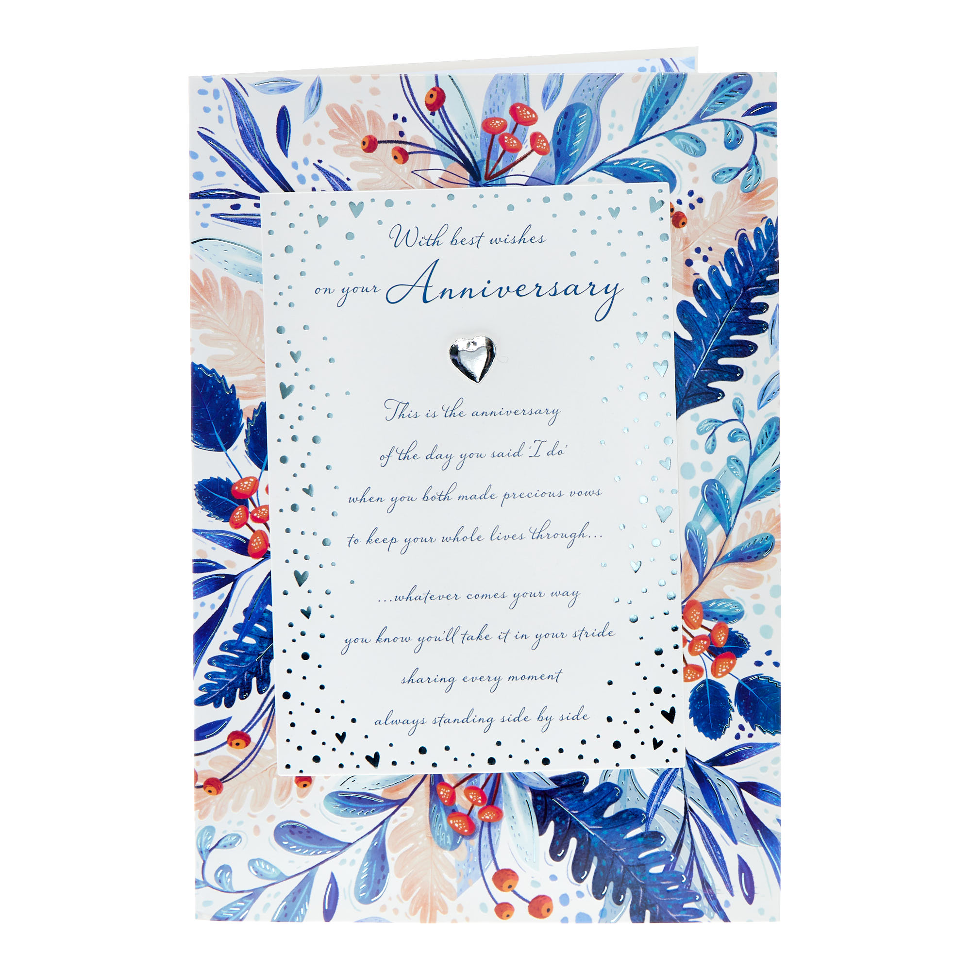 Blue & Red Foliage Wedding Anniversary Card