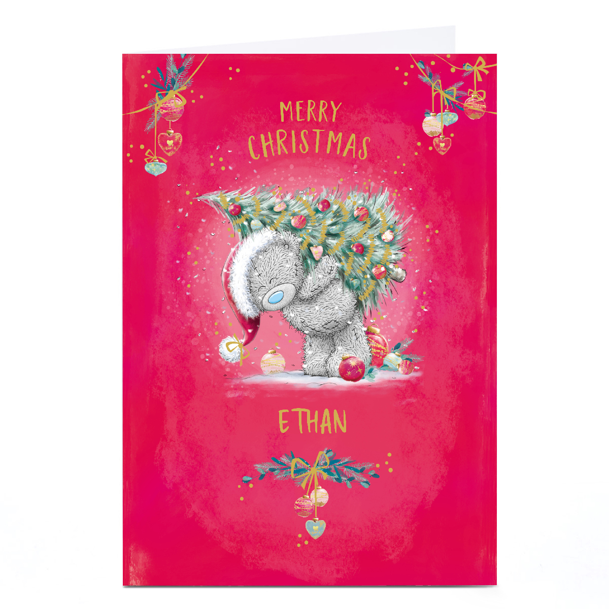 Personalised Tatty Teddy Christmas Card - Bear with Christmas Tree