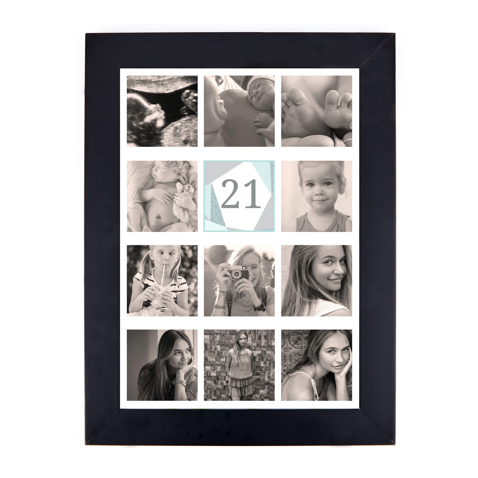 Personalised 21st Milestone Age Photo Print - Geometric Mint, Editable Age