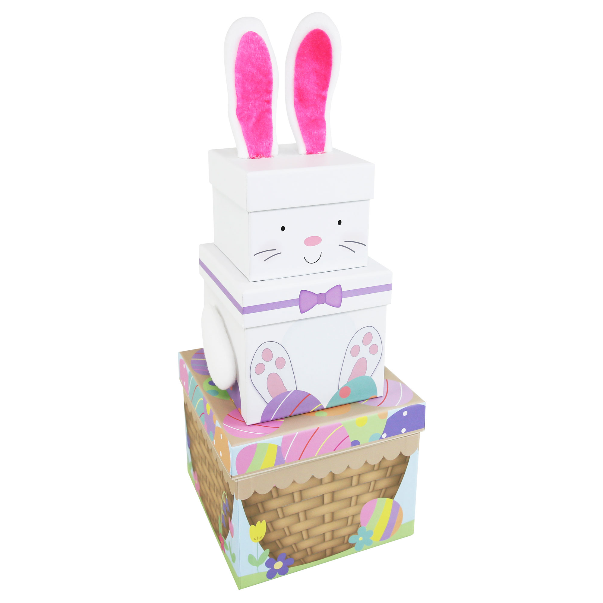 Stackable Plush Easter Bunny Gift Boxes - Pack of 3