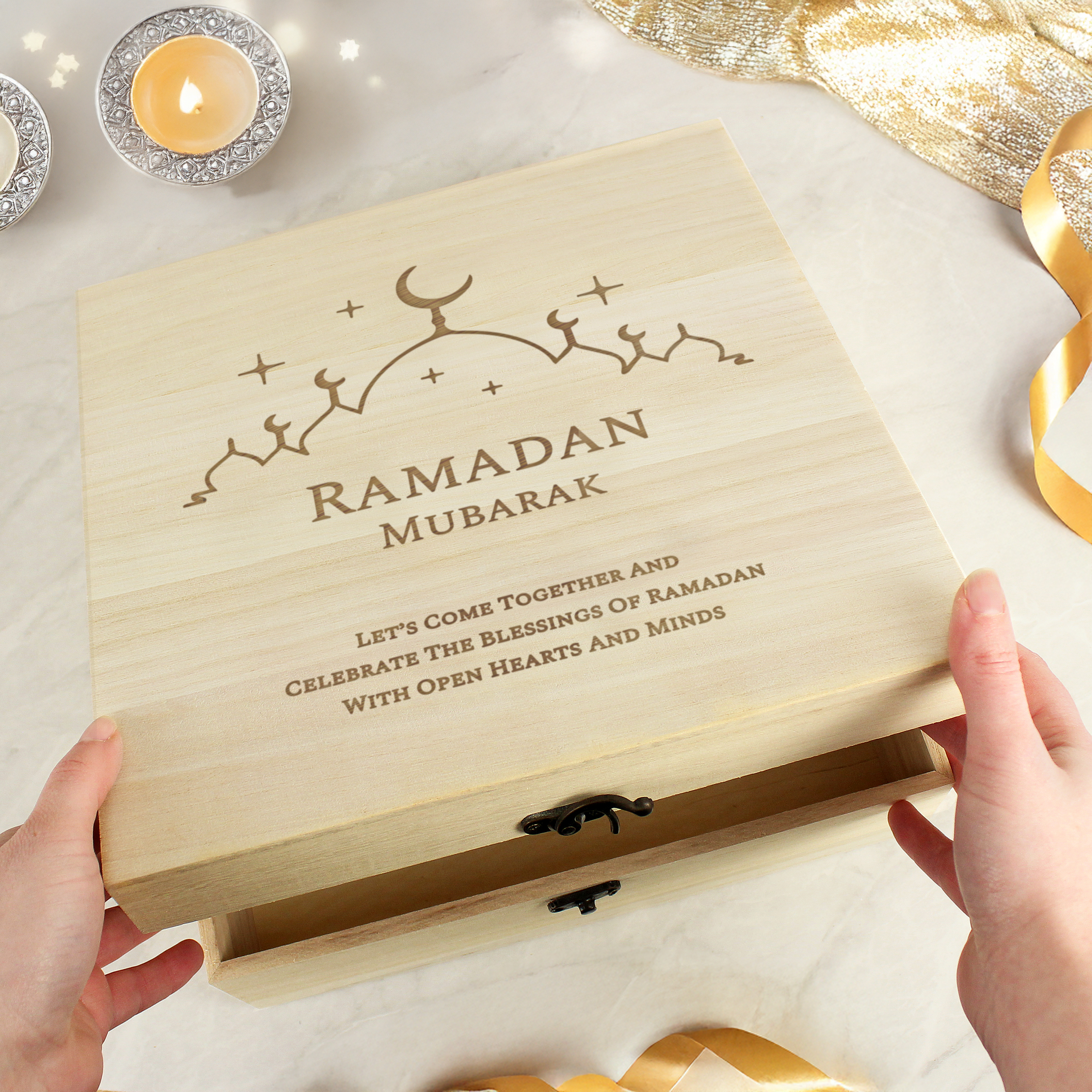 Personalised Eid & Ramadan Large Wooden Keepsake Box