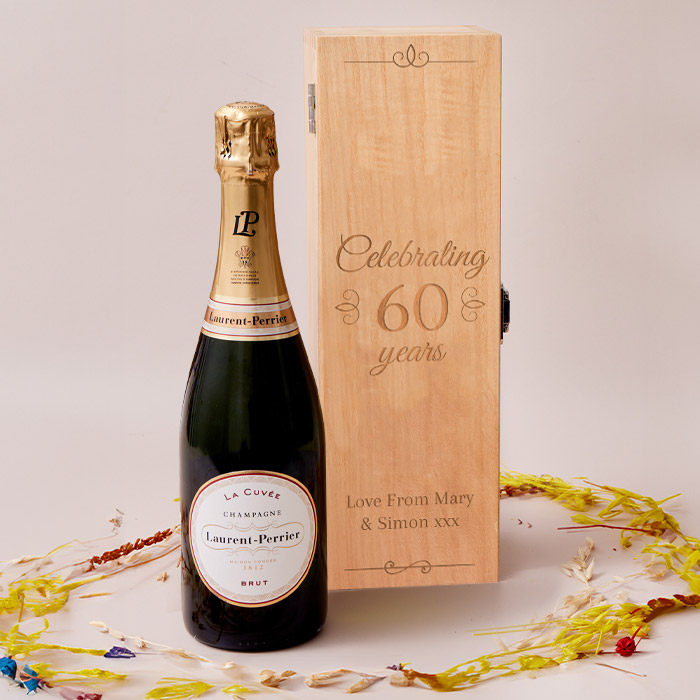 Engraved Wooden Box With Laurent-Perrier Champagne - Celebrating 60 Years