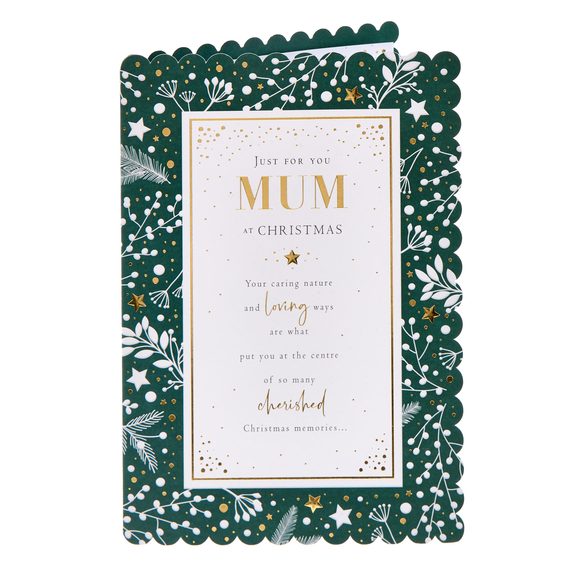 Mum Green & White Print Christmas Card