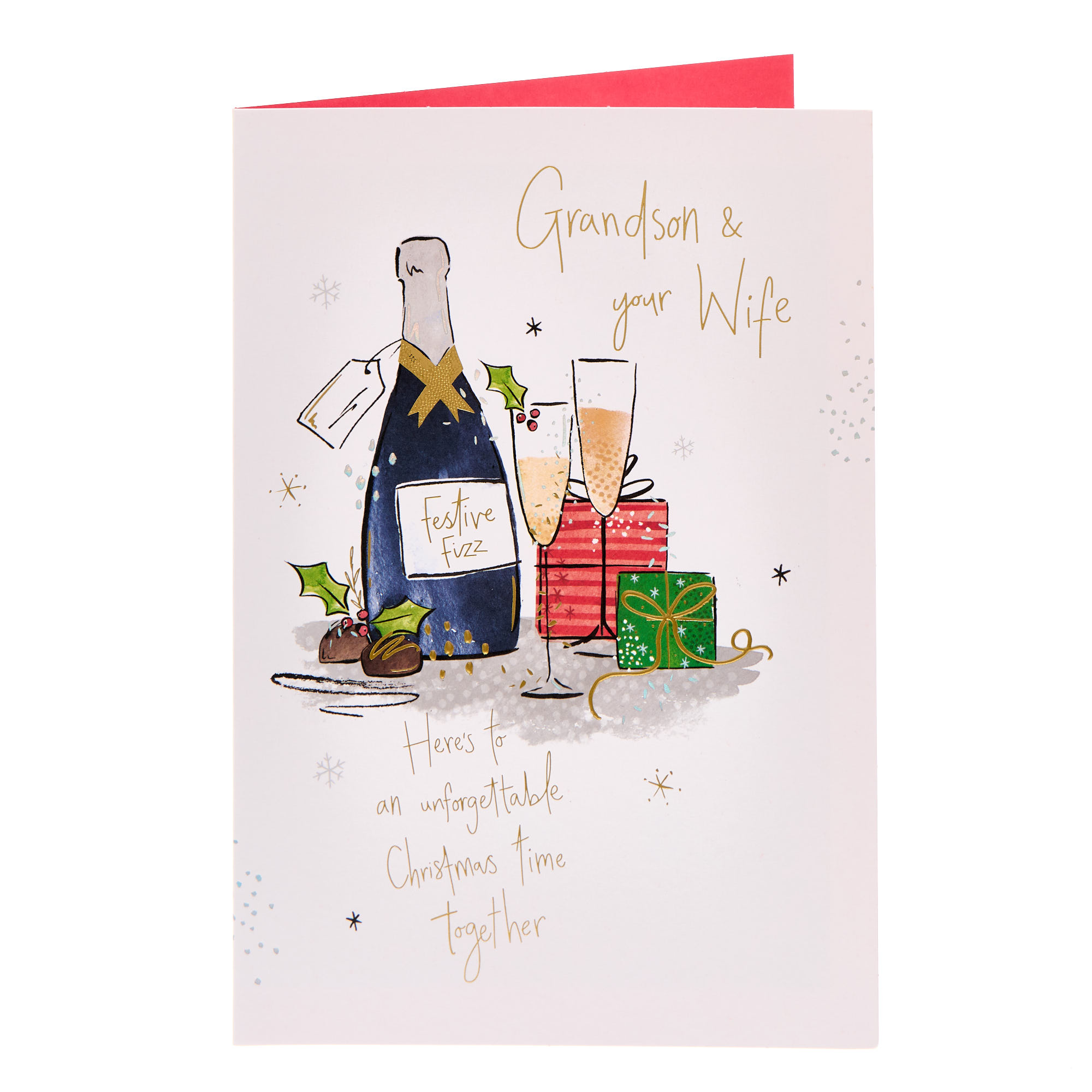 Grandson & Wife Festive Fizz Christmas Card