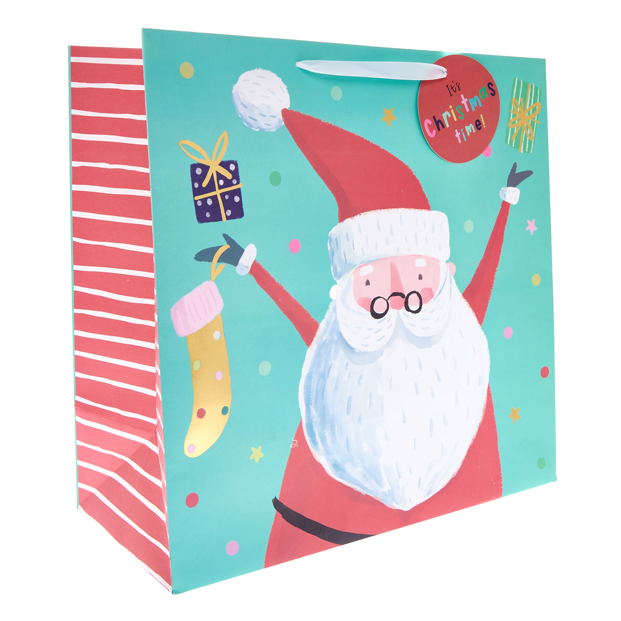 Teal Santa Giant Square Christmas Gift Bag