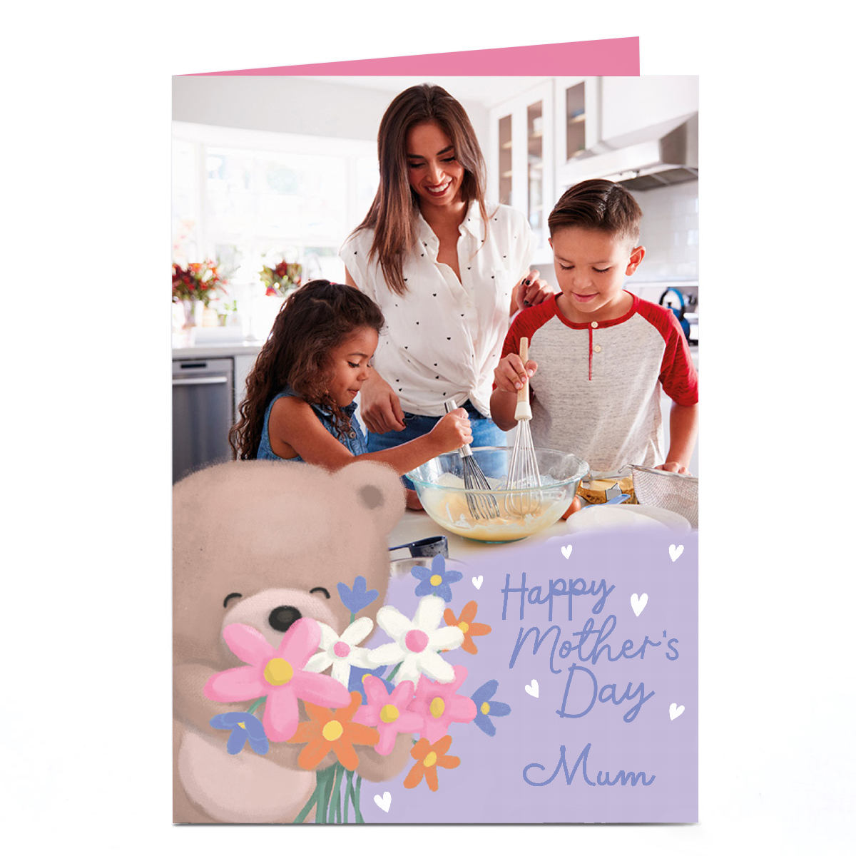 Photo Hugs Mother's Day Card - Bear With Pastel Flowers, Mum