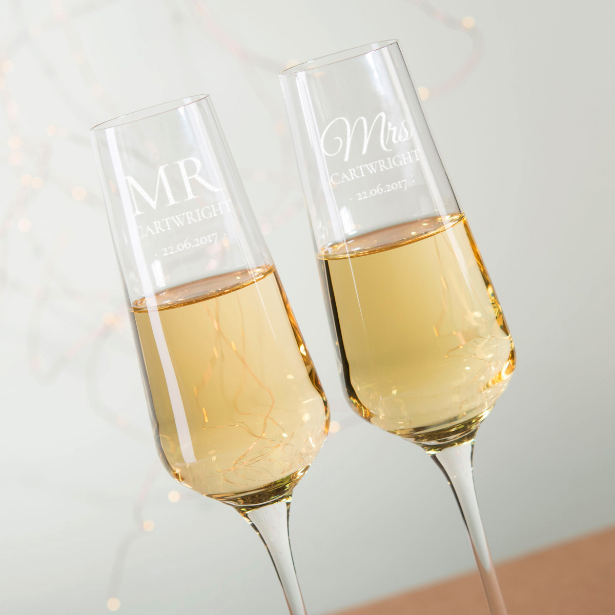 Personalised Set Of Premium Flutes With Laurent Perrier Champagne - Mr & Mrs