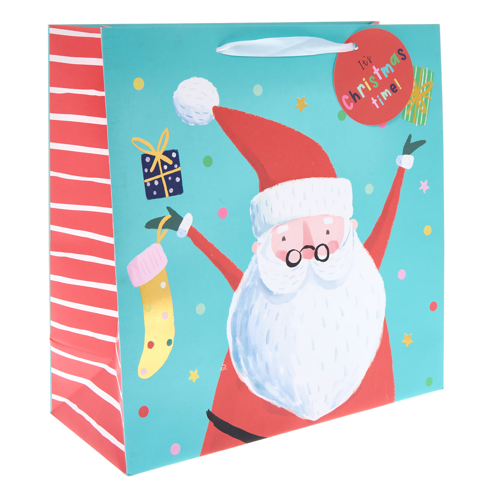 Teal Santa Large Square Christmas Gift Bag