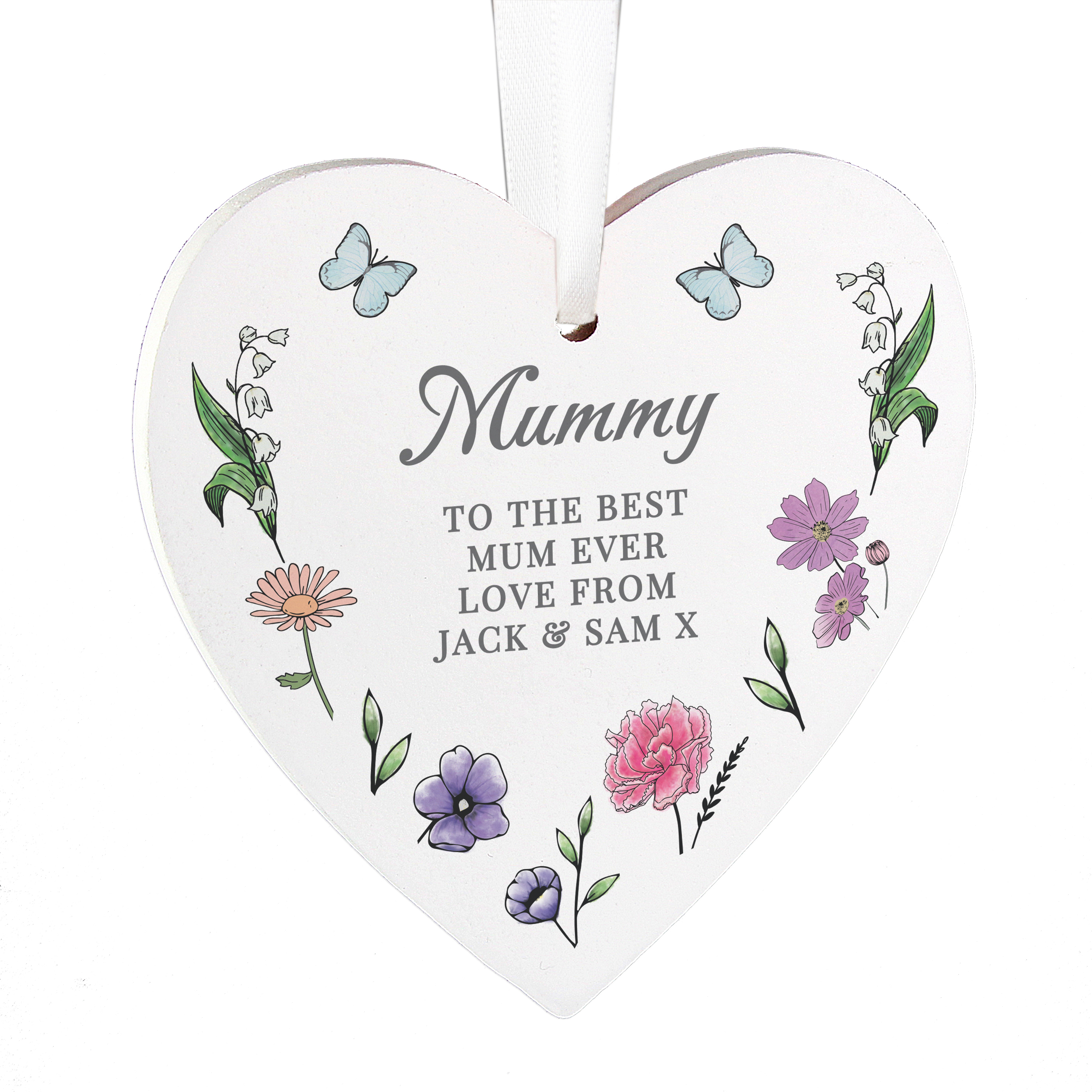 Personalised Wild Flowers Wooden Heart