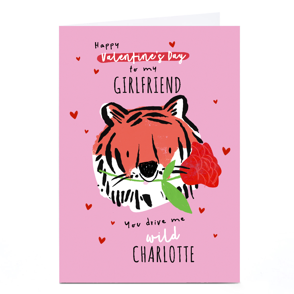 Personalised Valentine's Day Card - Tiger Head with Rose