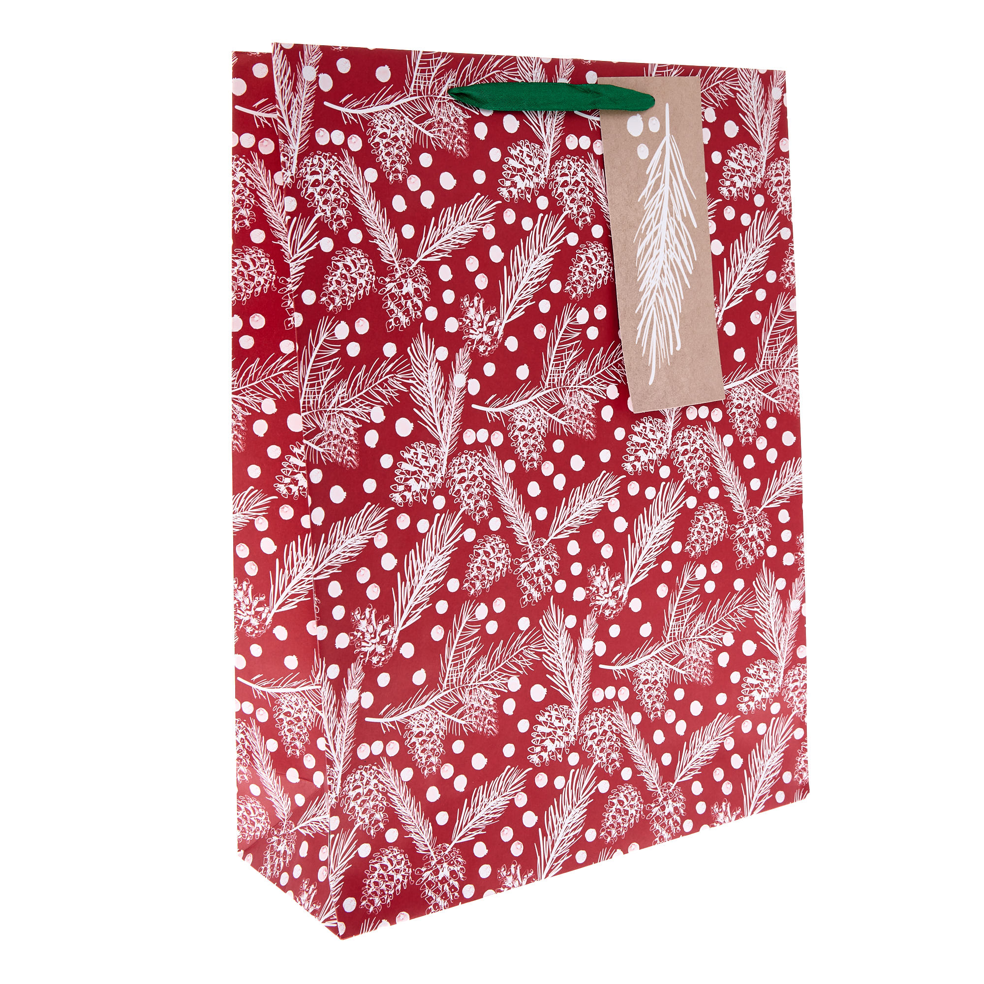 Red & White Pinecones Extra Large Portrait Christmas Gift Bag