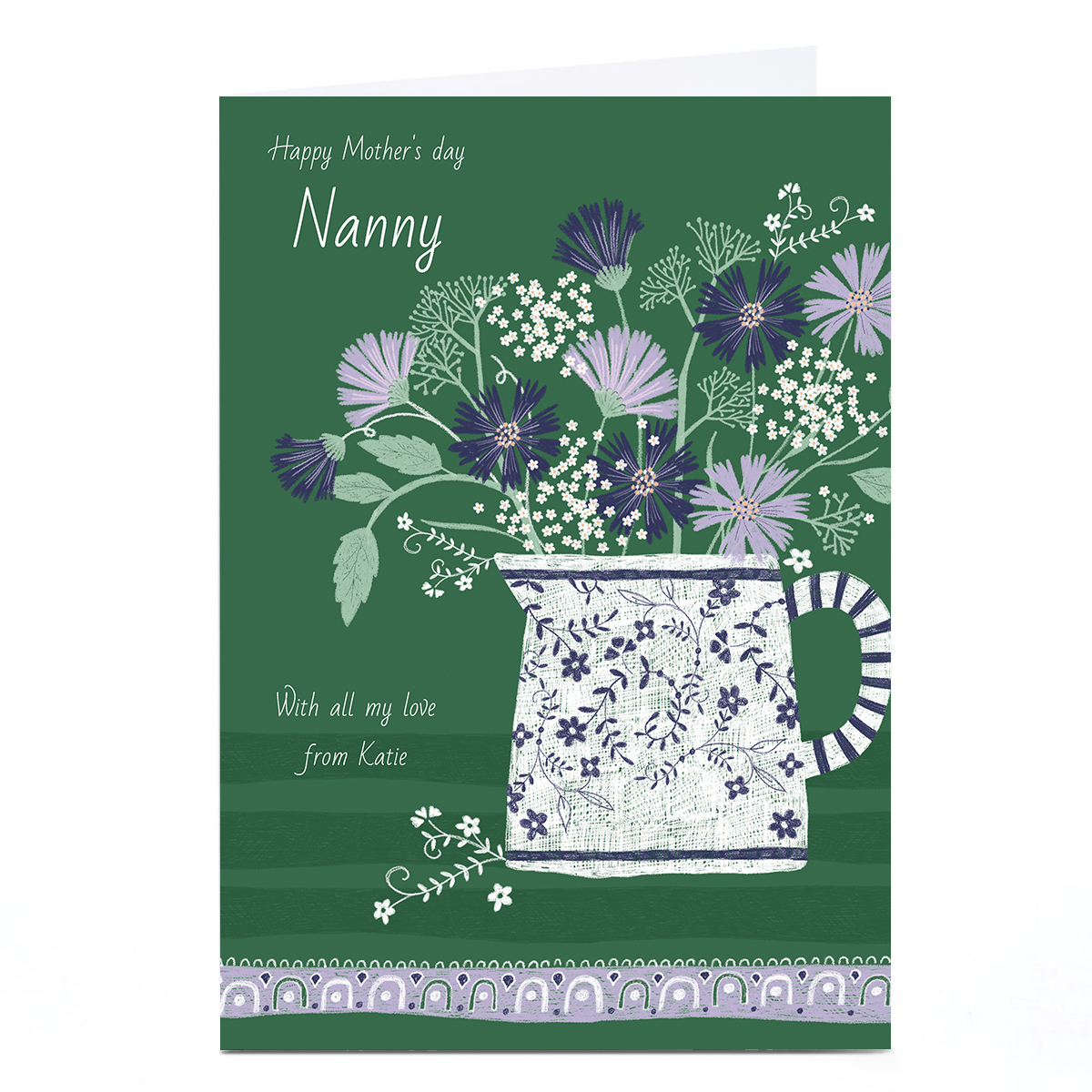 Personalised Kerry Spurling Mother's Day Card - Watering Can Flowers, Nanny