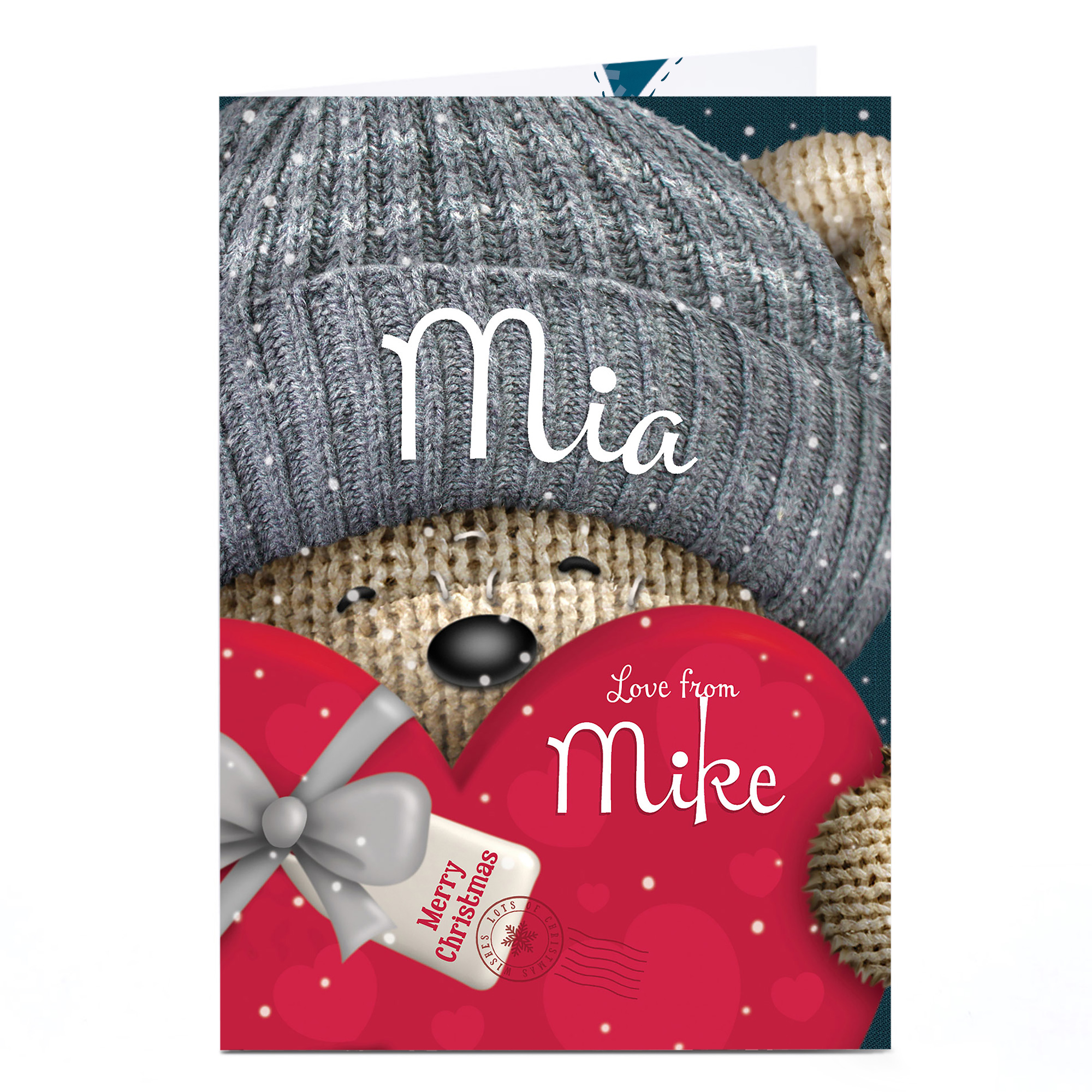 Personalised Hugs Bear Christmas Card - Love Heart Gift