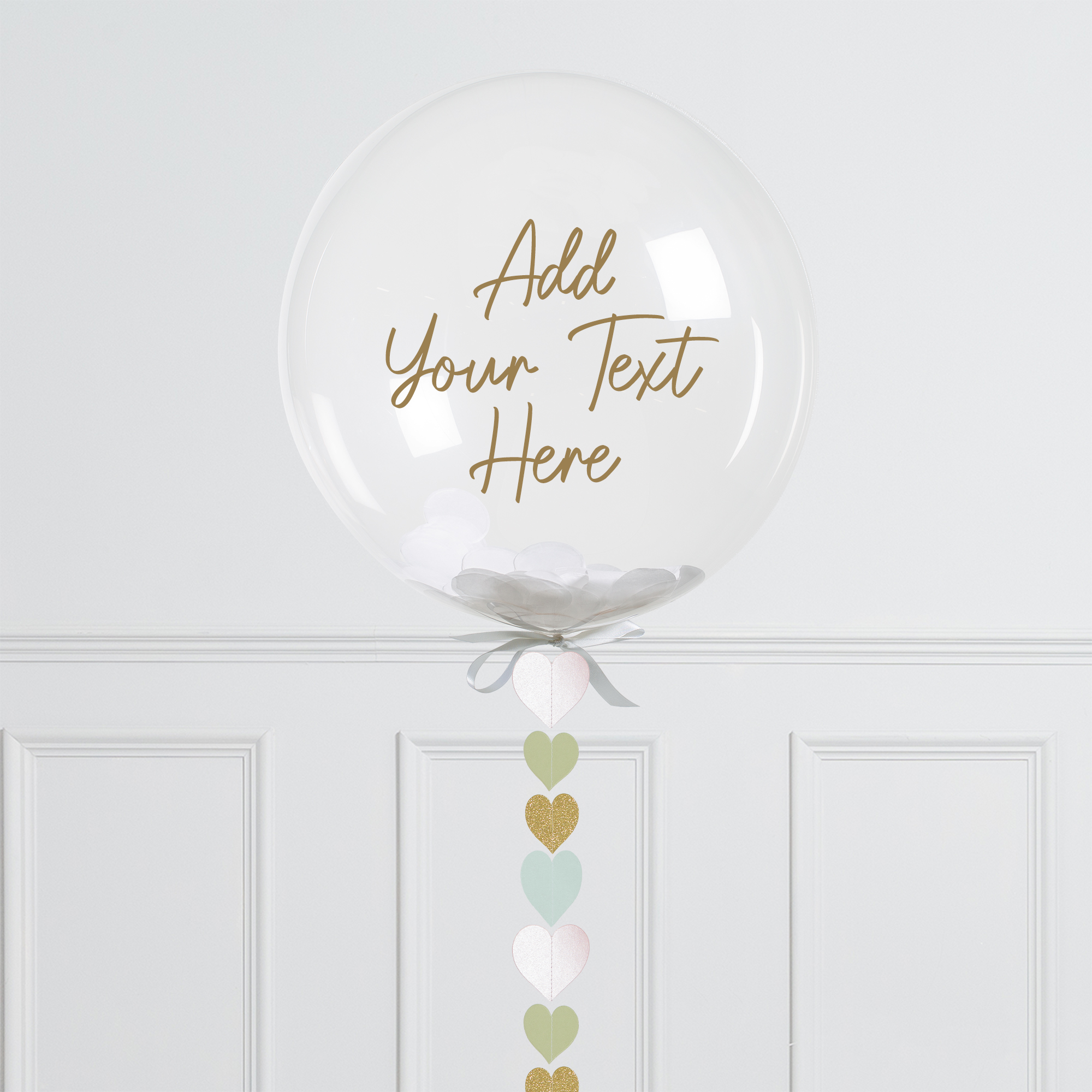 Personalised 20-Inch Bubblegum Confetti Balloon With Heart Tail - DELIVERED INFLATED!