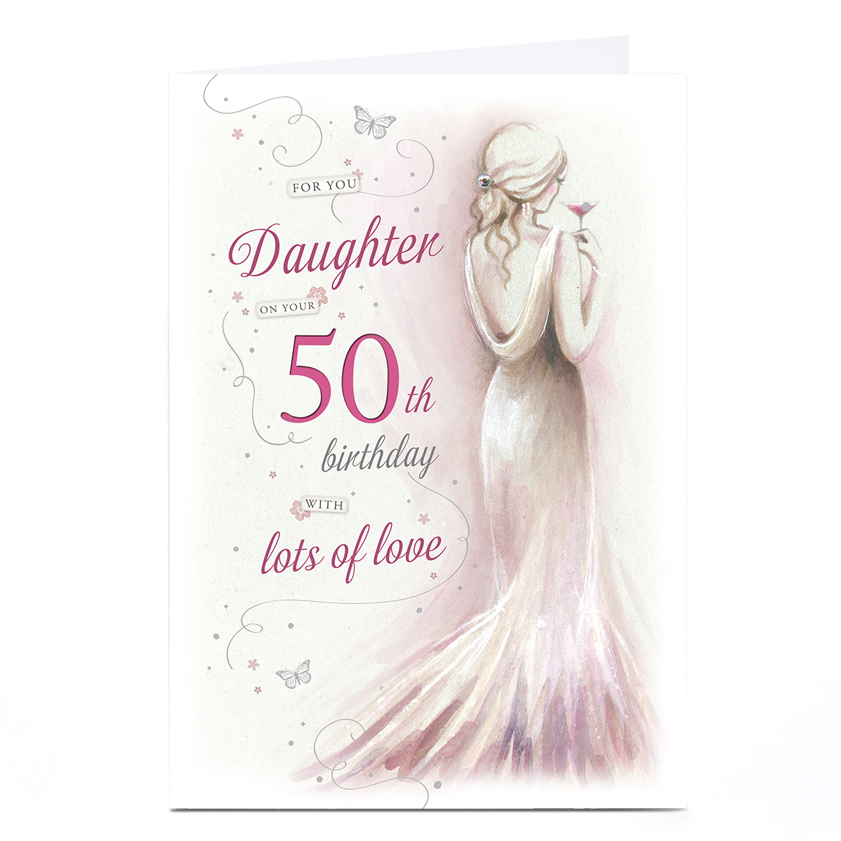 Personalised 50th Birthday Card - Ballgown and Butterflies, Daughter