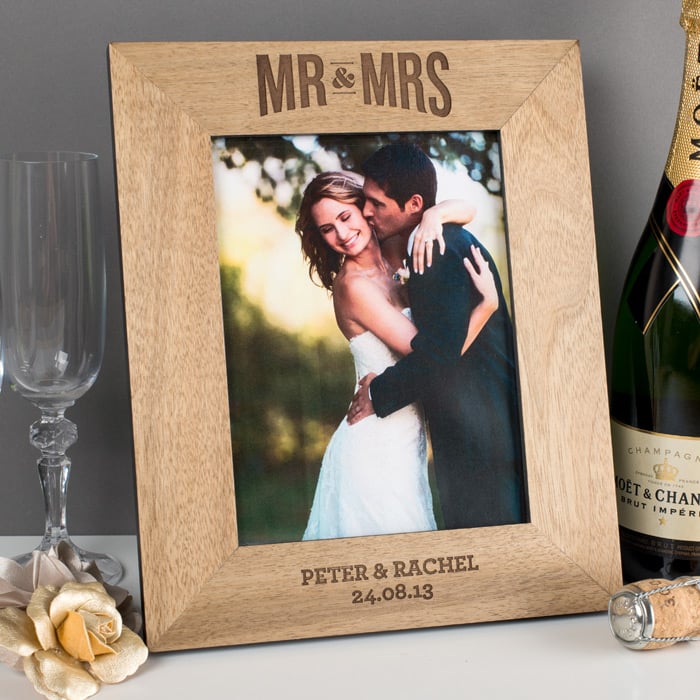 Personalised Engraved Mr & Mrs Wooden Photo Frame