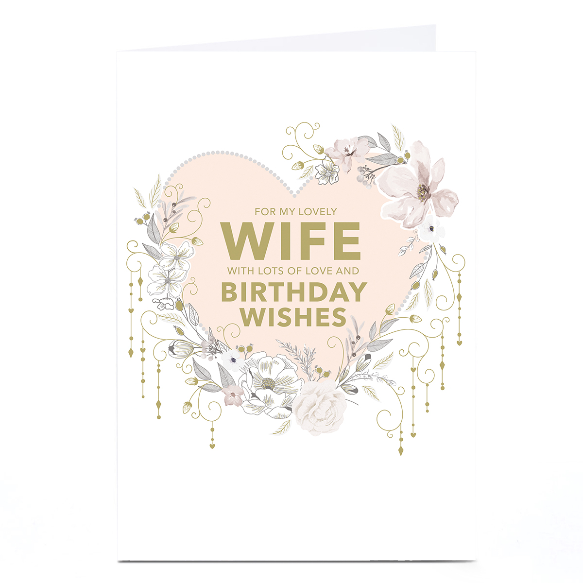 Personalised Birthday Card - Art Deco Floral Edge Heart, Wife