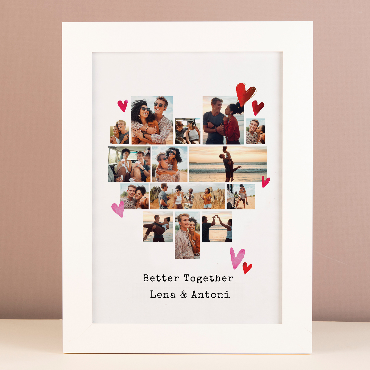 Multi Photo Upload Framed Photo Heart Print With Message - Better Together