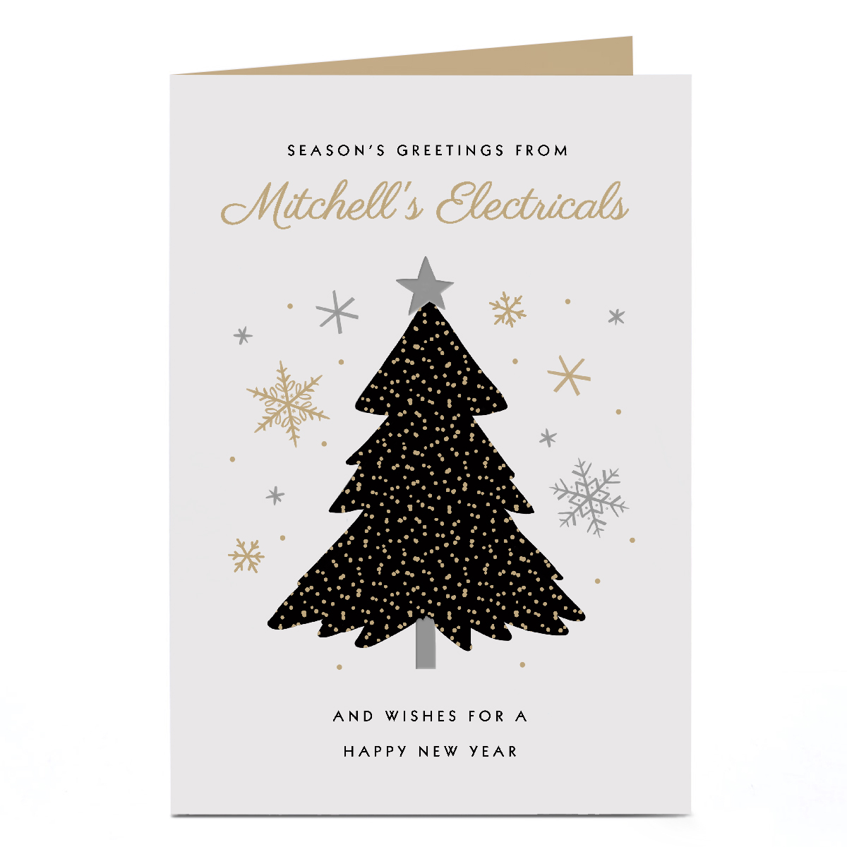 Personalised Christmas Card - Black and Gold Christmas Tree, Season's Greetings From