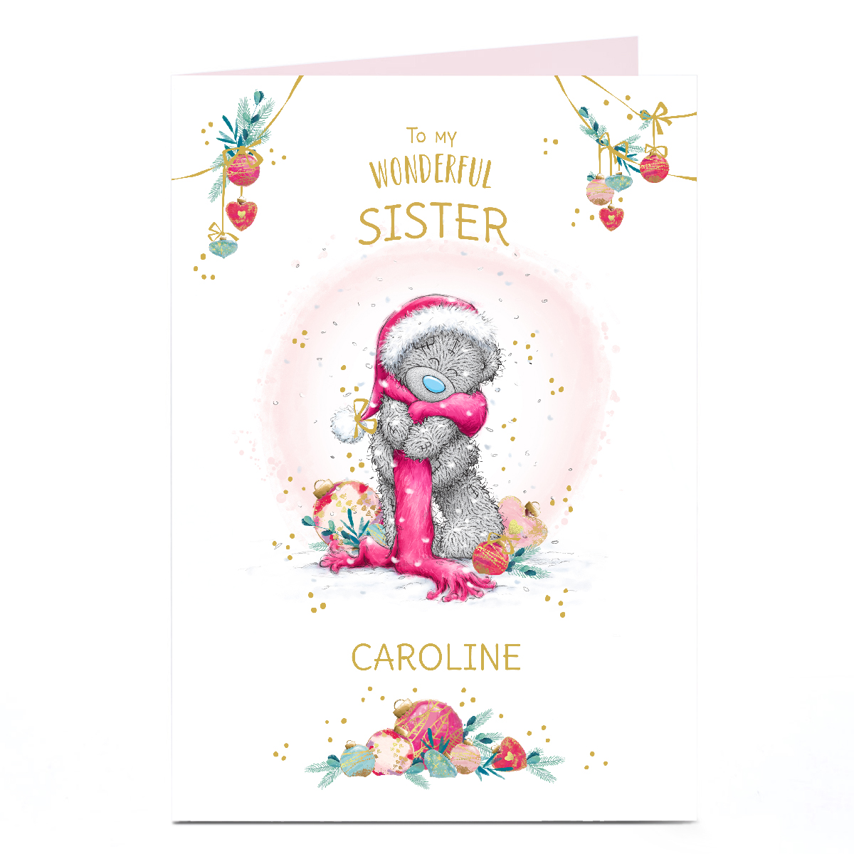 Personalised Tatty Teddy Christmas Card - Bear in Scarf, Sister