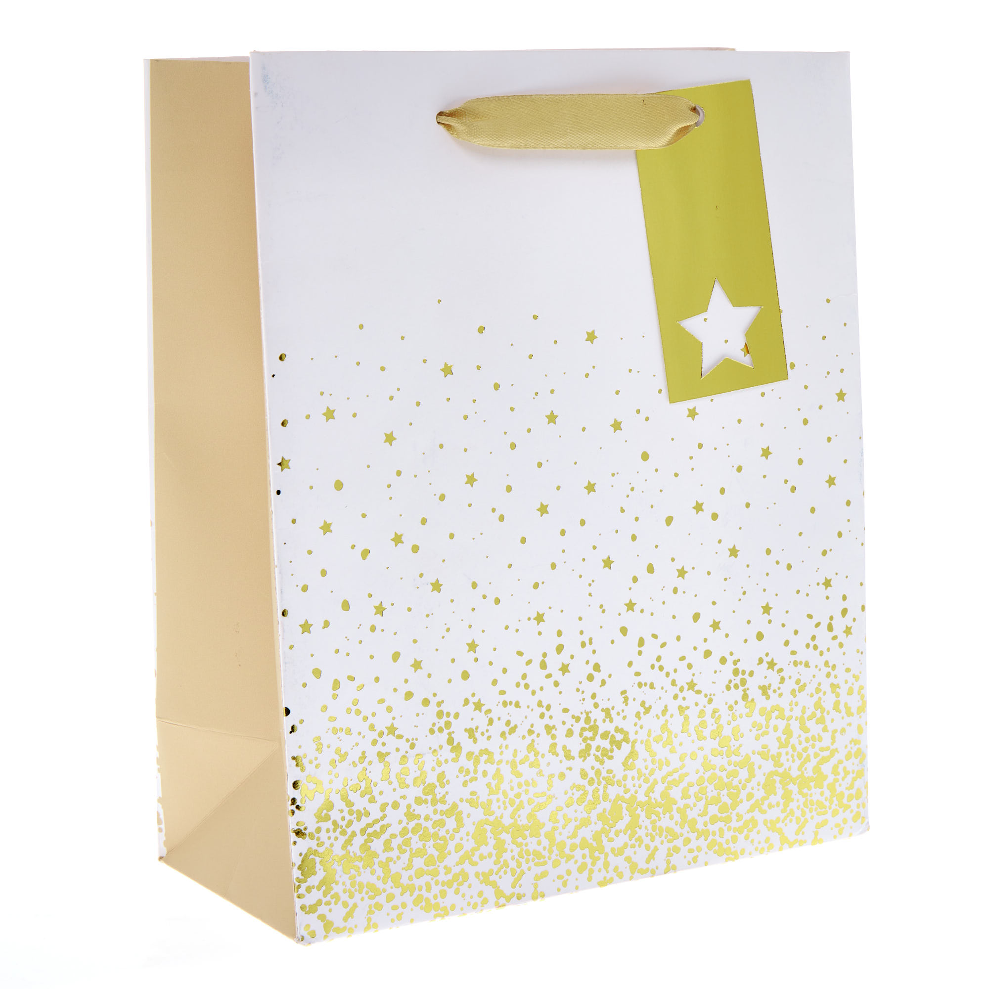 White & Gold Stars Medium Portrait Christmas Gift Bag