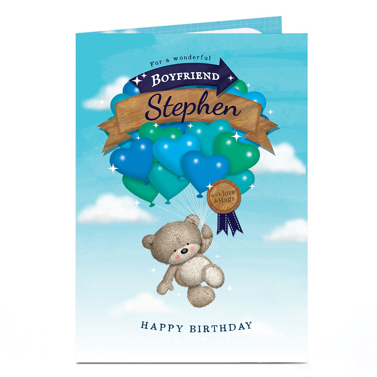 Personalised Hugs Birthday Card - Bear & Balloons