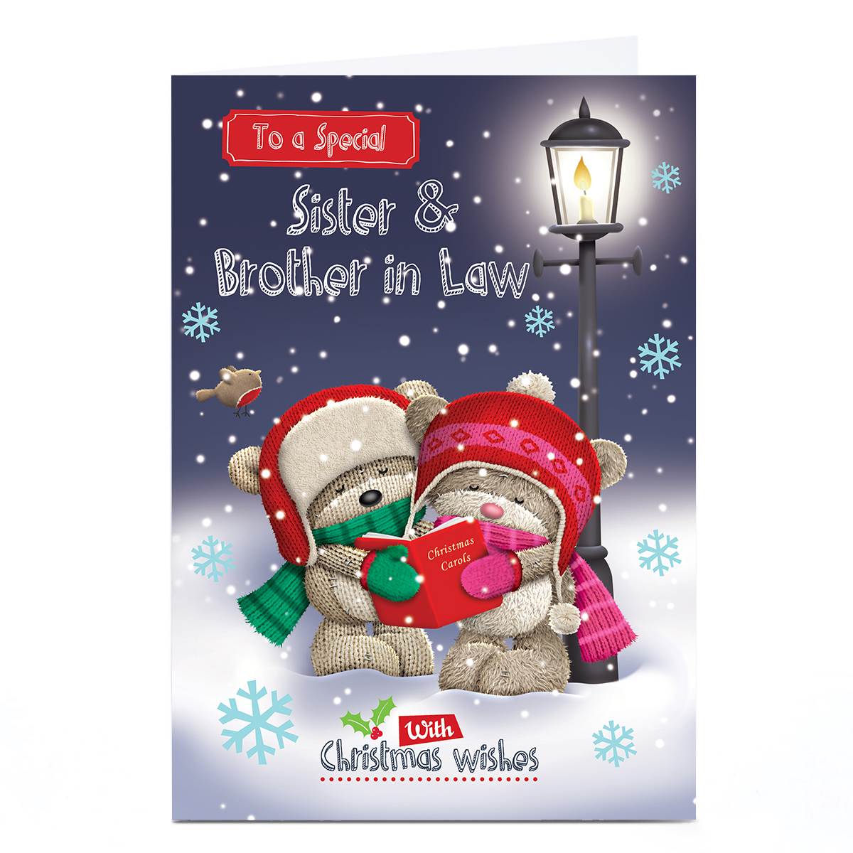 Personalised Hugs Christmas Card - Bears Carol Singing, Sister & Brother in Law