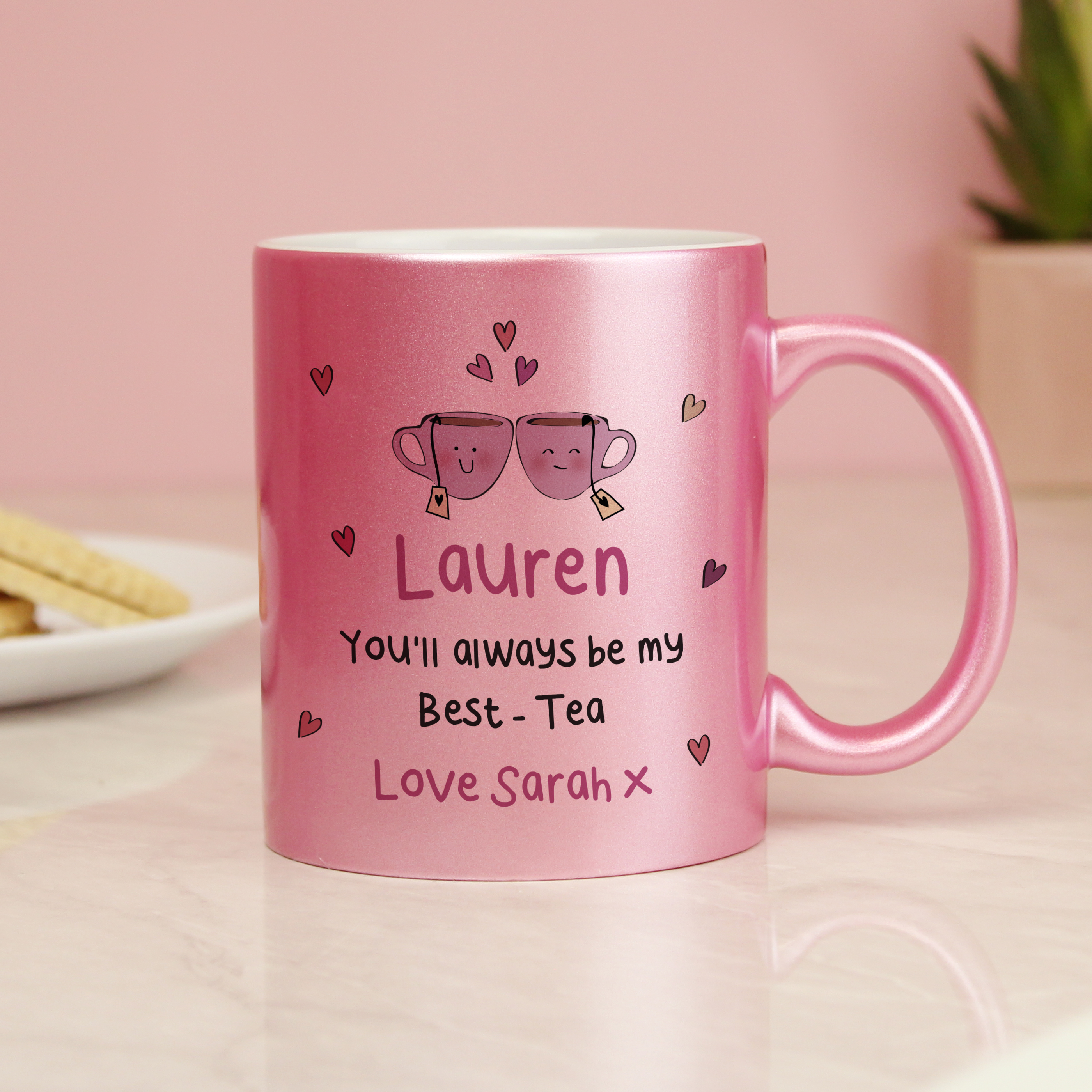 Personalised Best-Tea Pink Glitter Mug