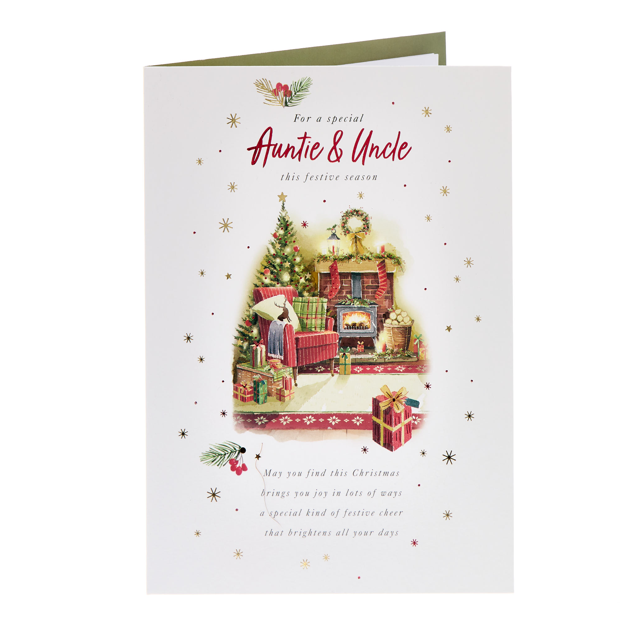 Auntie & Uncle Cosy Fireplace Christmas Card