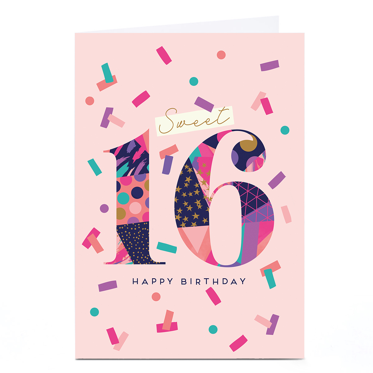 Personalised 16th Birthday Card - Sweet 16 Pink Confetti