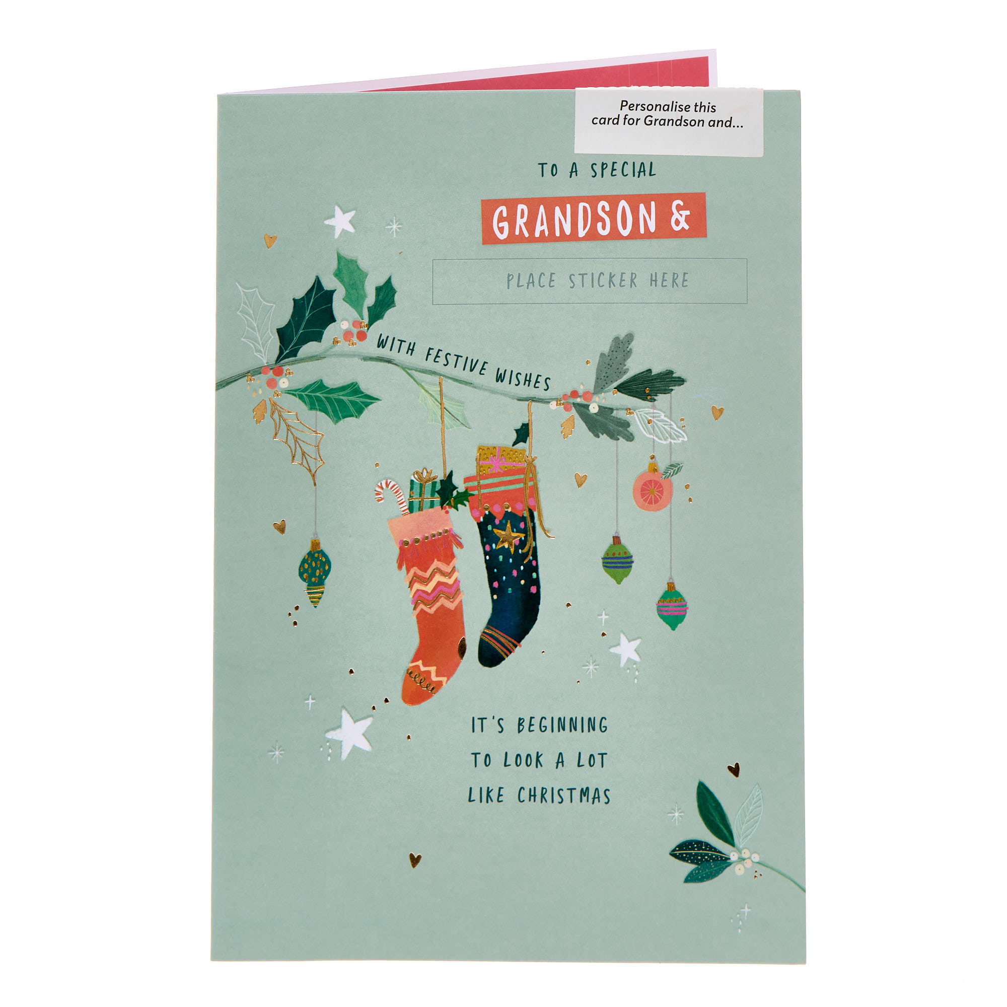 Grandson & Partner Christmas Card With Recipient Stickers