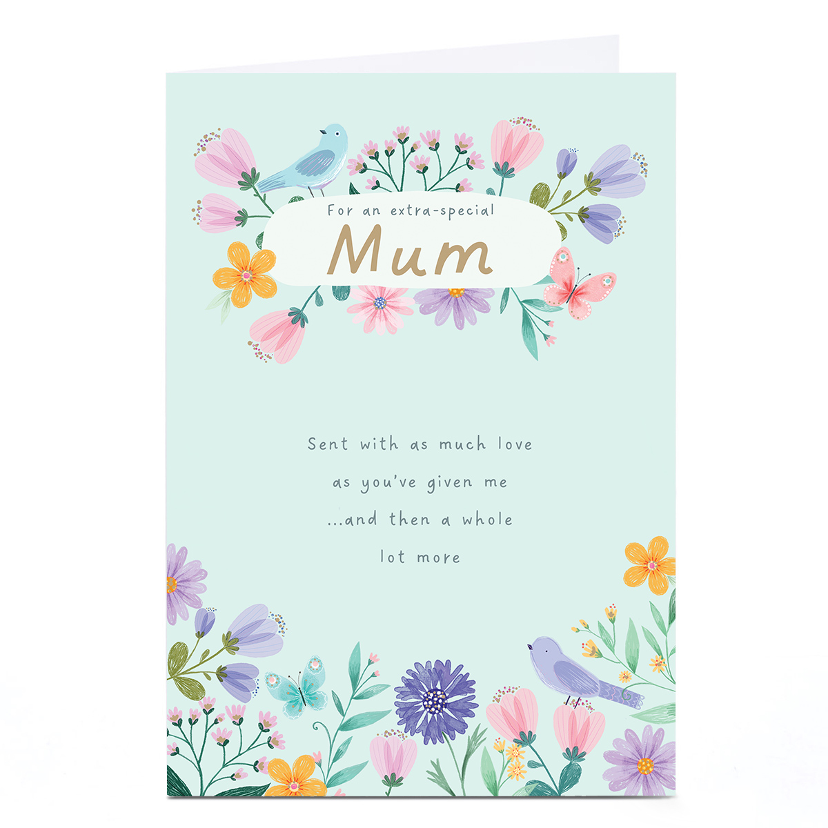 Personalised Birthday Card - Spring Flowers and Birds, Mum