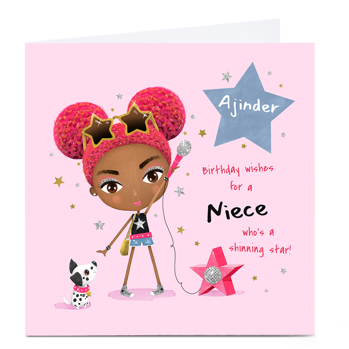 Personalised Birthday Card - Popstar Girl Niece