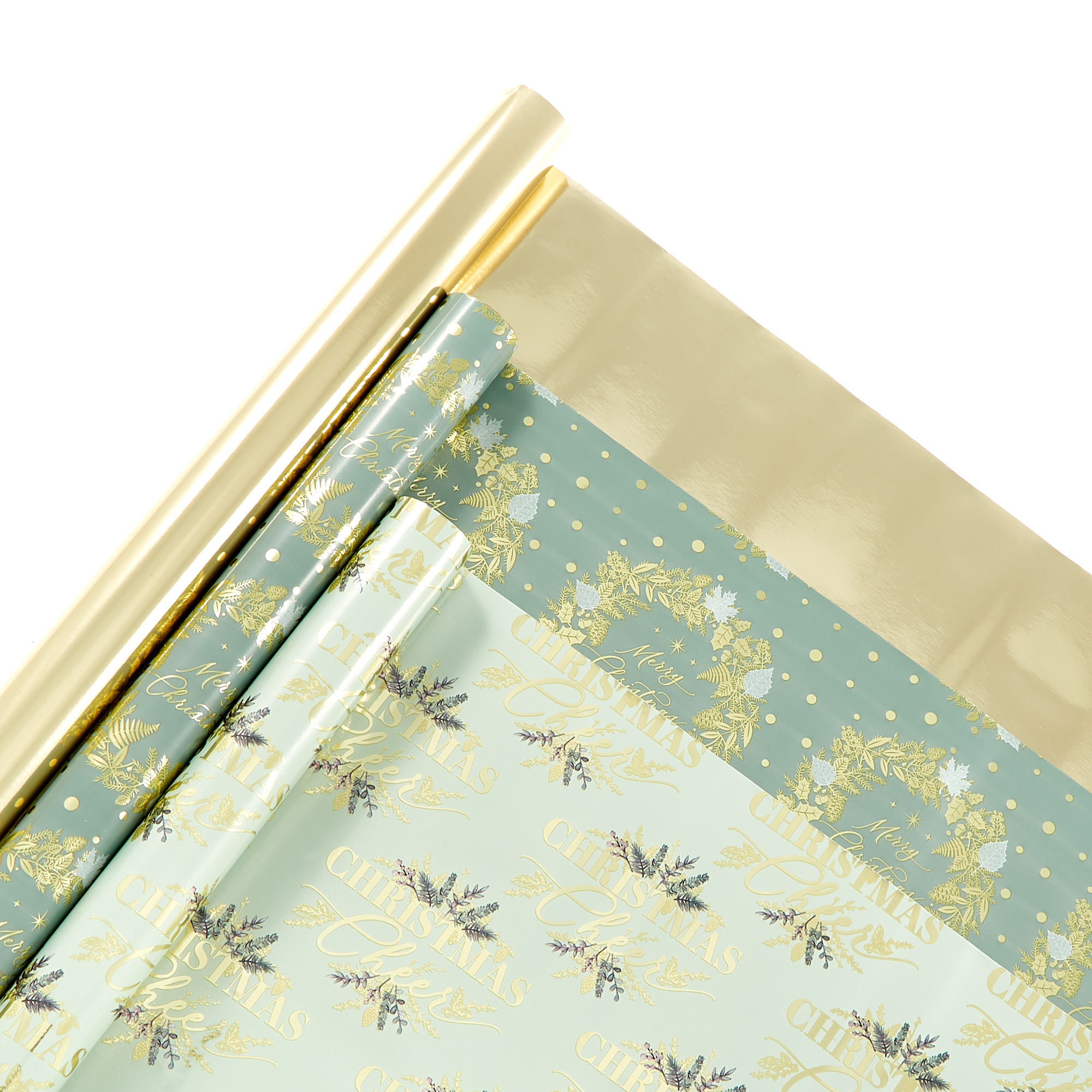 Gold & Green Christmas Wrapping Paper - 3 Rolls