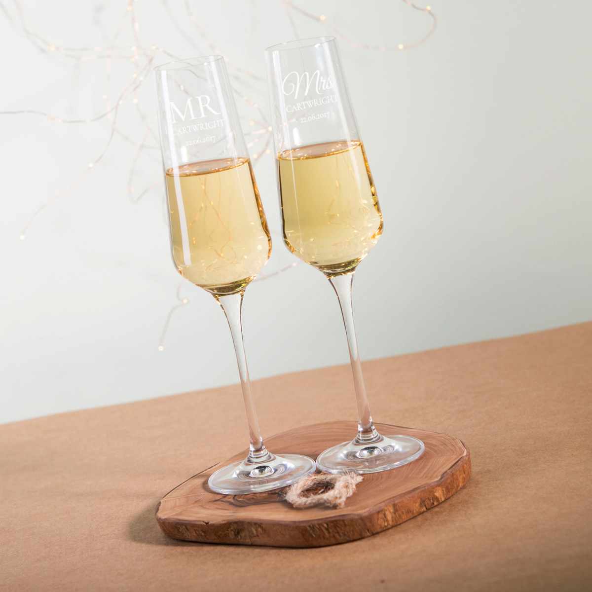 Personalised Set Of Premium Flutes With Laurent Perrier Champagne - Mr & Mrs