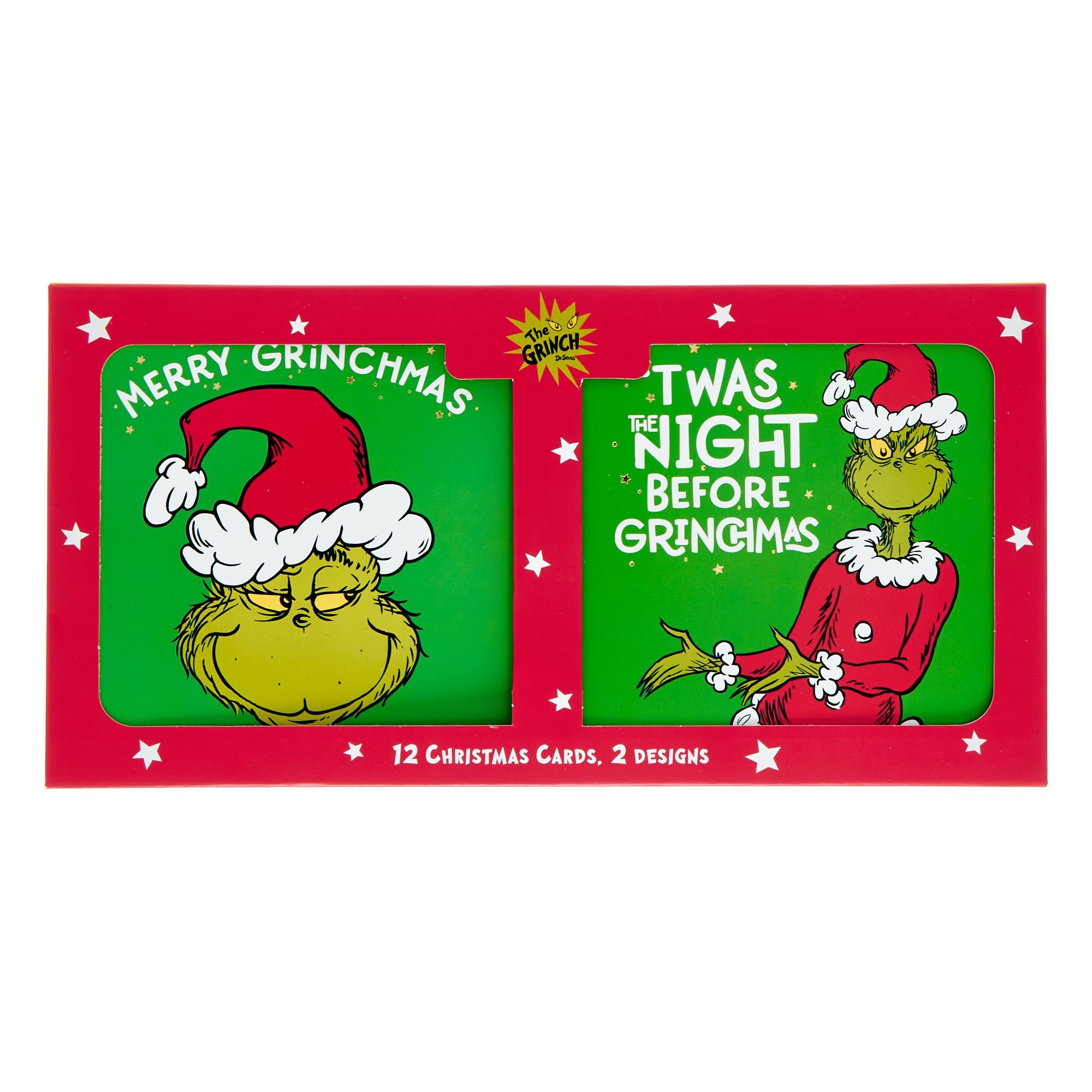 12 Christmas Cards - The Grinch (2 Designs)