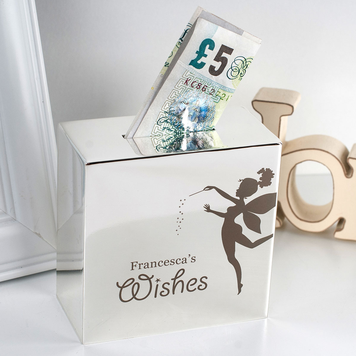 Personalised Engraved Silver Plated Money Box - Fairy Wishes