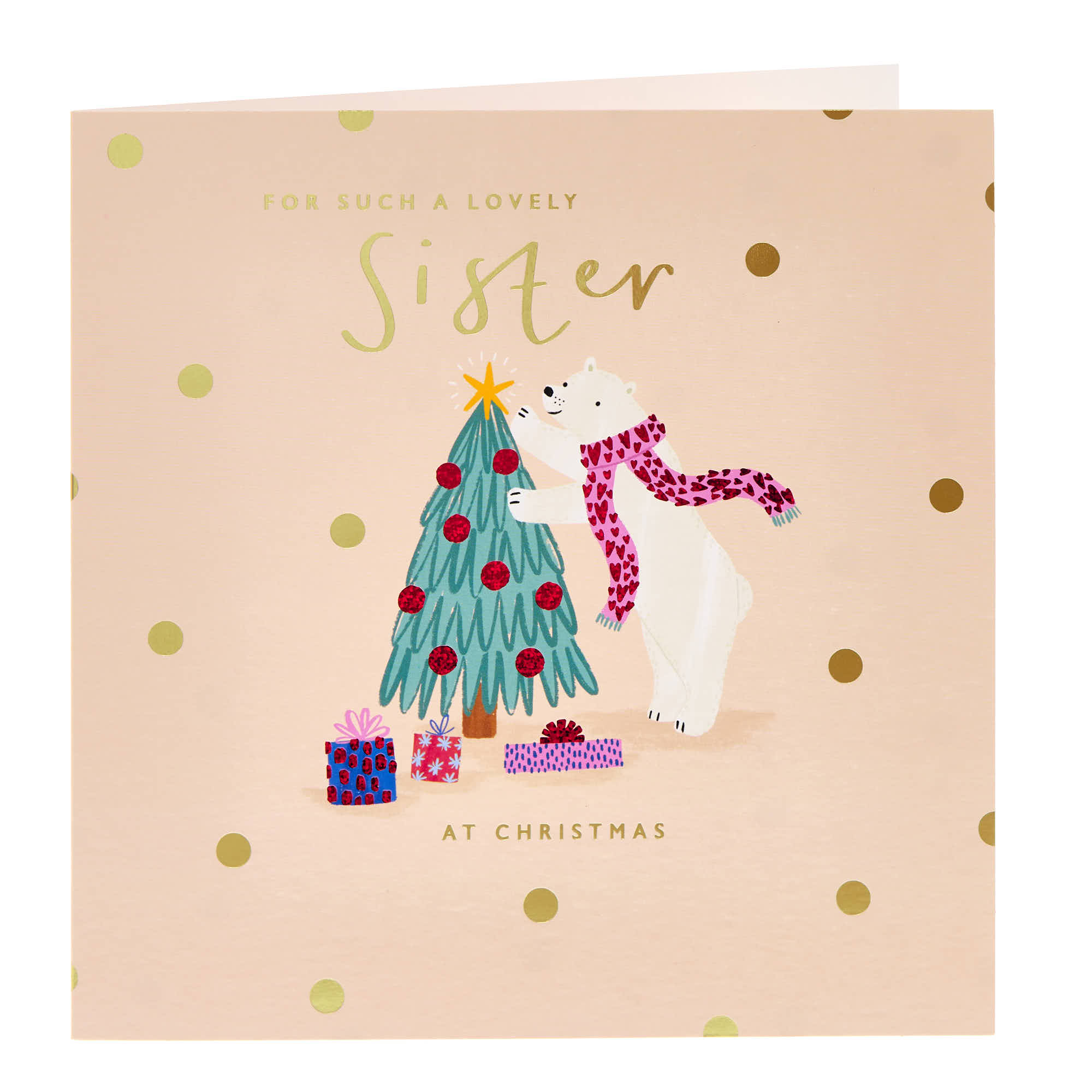 Lovely Sister Bear & Tree Christmas Card