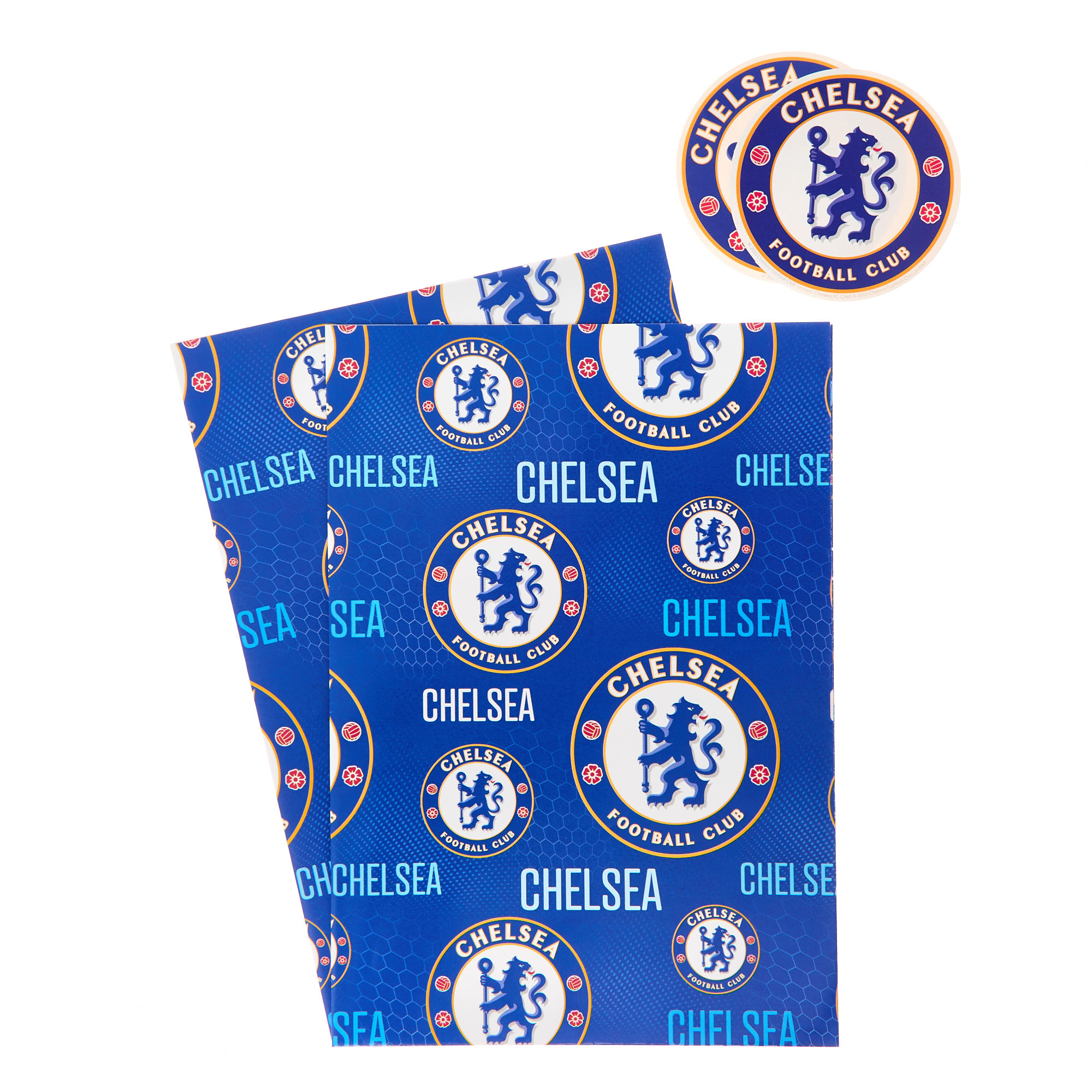 Chelsea FC Wrapping Paper - 2 Sheets & 2 Tags