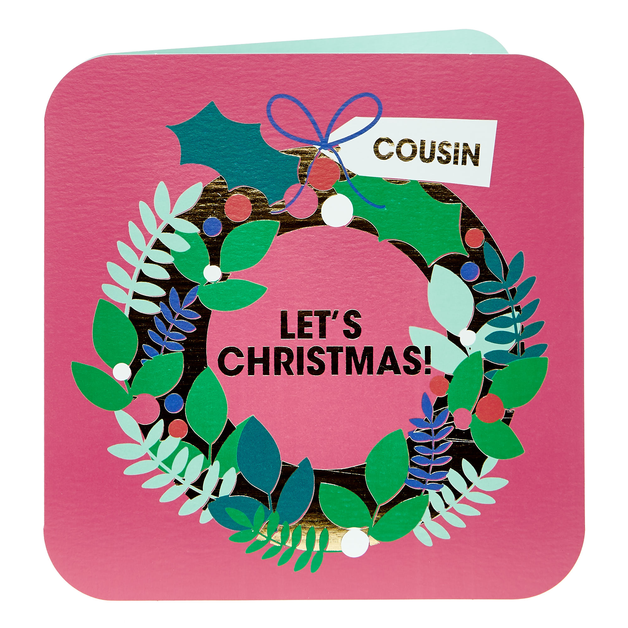 Platinum Christmas Card - Cousin Wreath