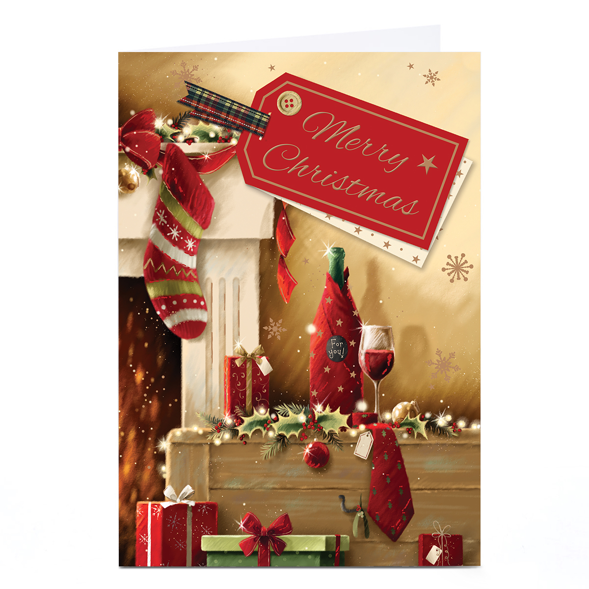 Personalised Christmas Card - Cosy Festive Fireplace and Presents