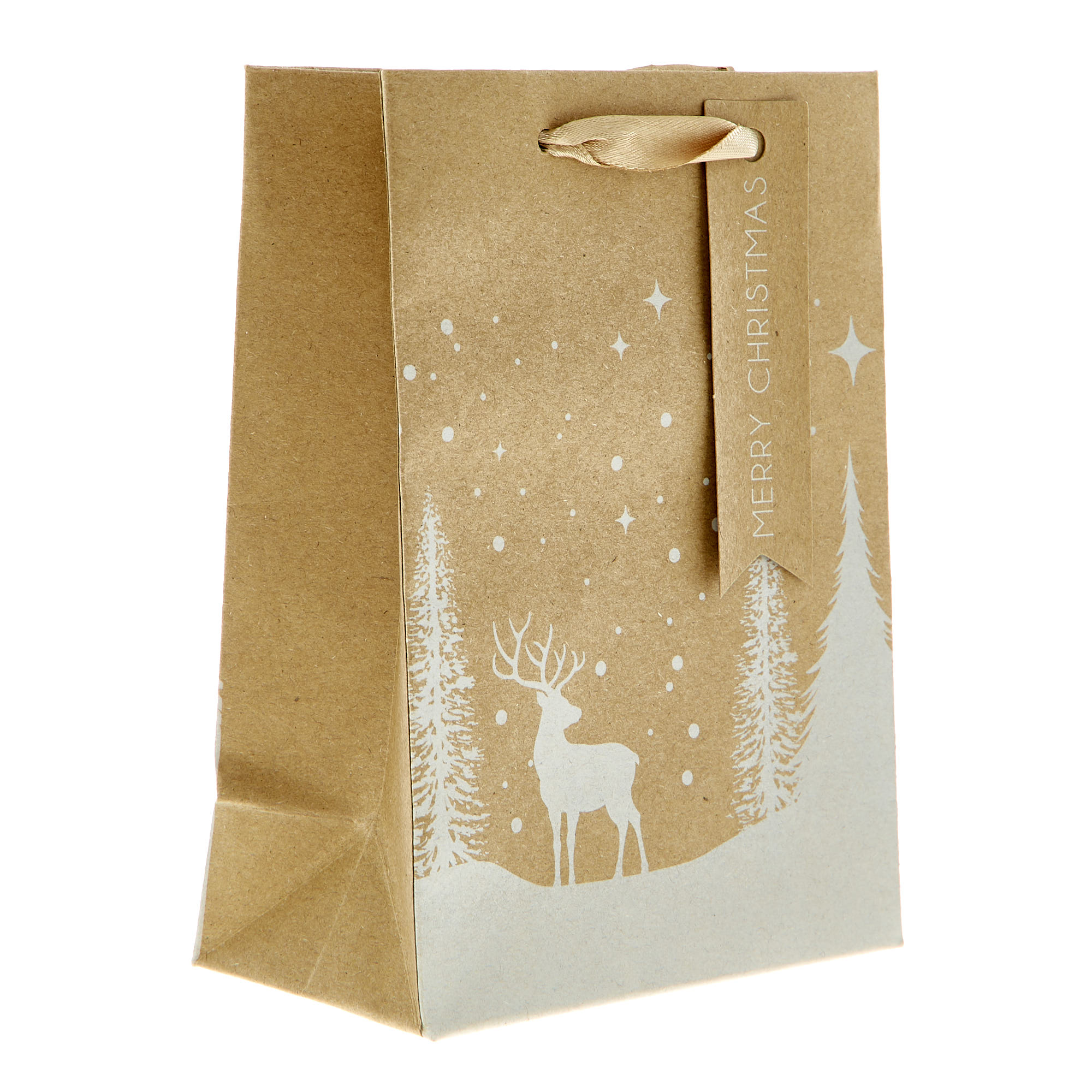 Buy Small Recyclable Portrait Kraft Deer Christmas Gift Bag for GBP 0.